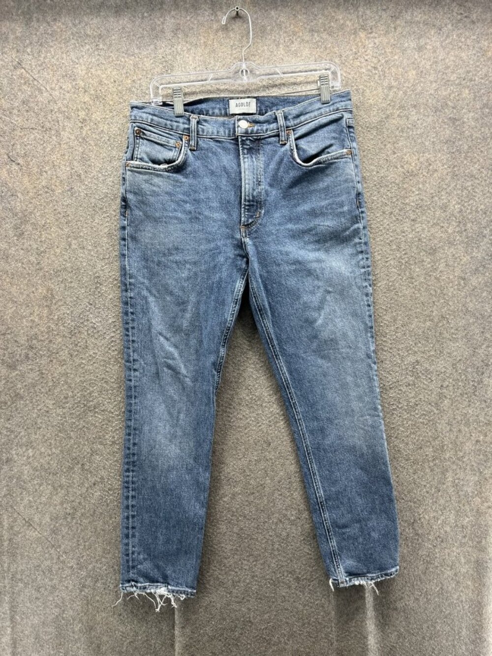 AGOLDE Jeans Womens 30 Blue Medium Wash Slim Ankle Crop Raw Hem Distressed Denim